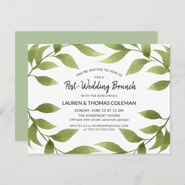 Post Wedding Brunch Watercolor Willow Wreath Invitation (Front/Back)