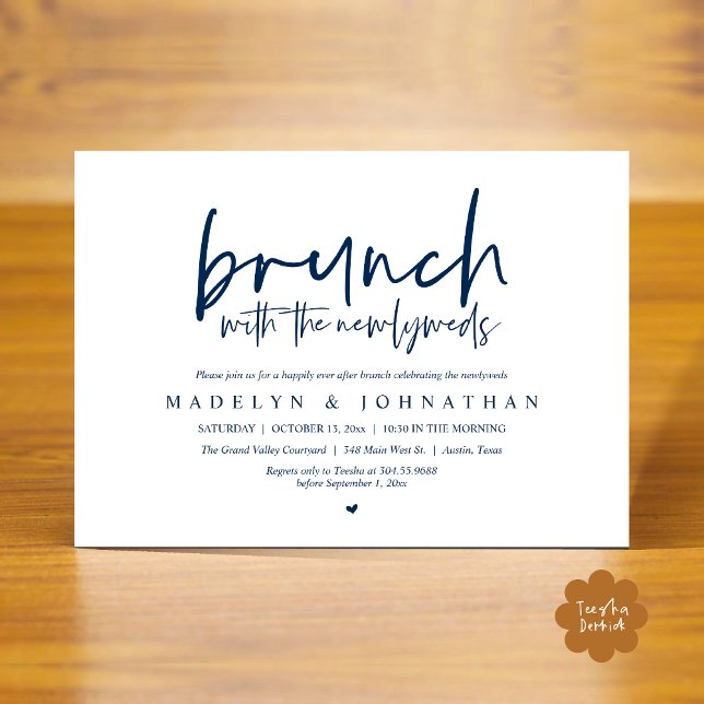 Post Wedding Brunch with the Newlyweds Celebration Invitation (Brunch with the Newlyweds Post Modern Morning Wedding Celebration Invitation Card PDF Navy Blue)