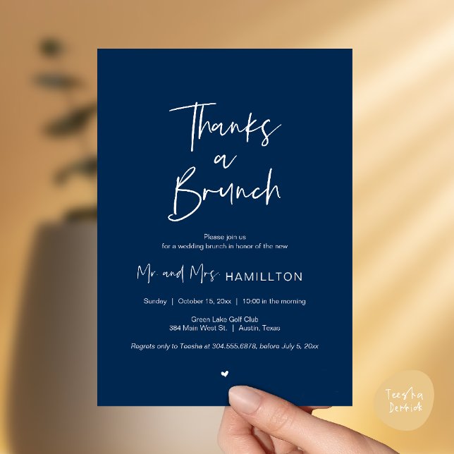 Post wedding Celebration, Thanks a Brunch Invitation (Thanks a Brunch, Post modern wedding celebration, wedding crew, Invitation card, Navy Blue)