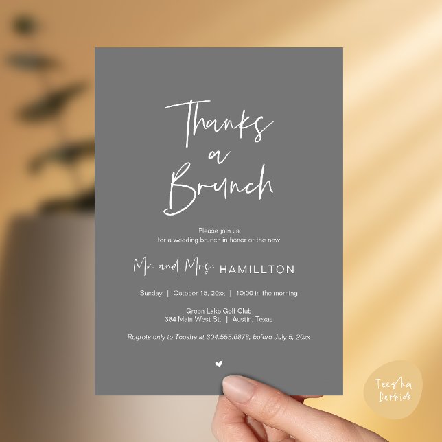 Post wedding Celebration, Thanks a Brunch Invitation (Thanks a Brunch, Post modern wedding celebration, wedding crew, Invitation card, Dark Grey)
