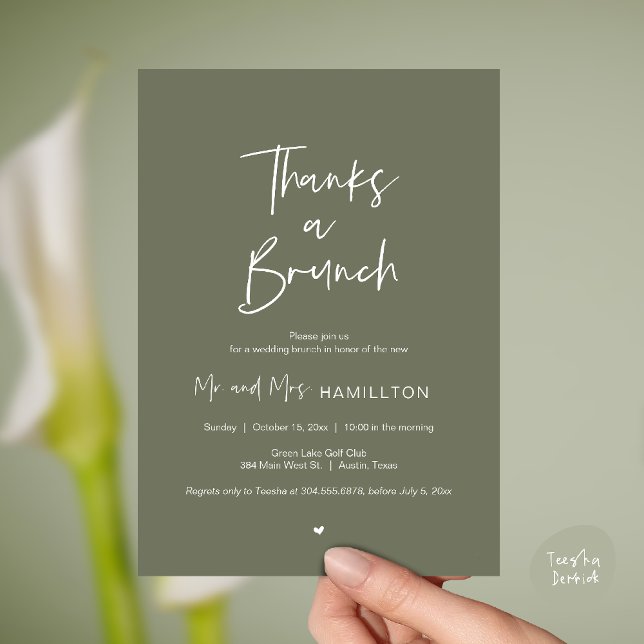 Post wedding Celebration, Thanks a Brunch Invitation (Thanks a Brunch, Post modern wedding celebration, wedding crew, Invitation card, Olive Sage Green)