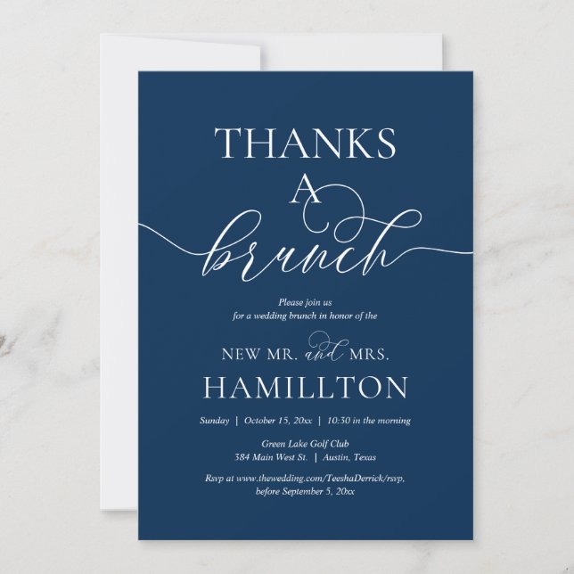 Post wedding elopement, Thanks a Brunch, Navy Blue Invitation (Front)