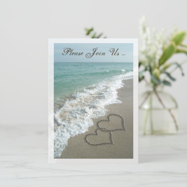 Post-Wedding Reception Destination Beach Hearts Invitation (Standing Front)