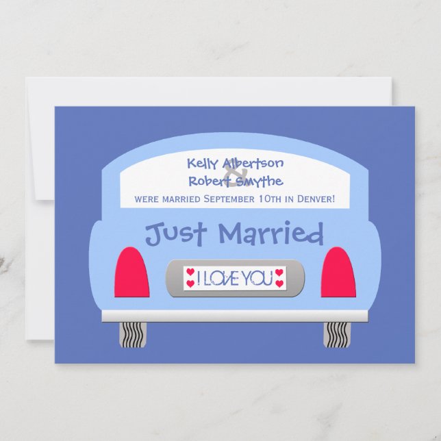 Post Wedding Reception Invitation -- Blue Car (Front)