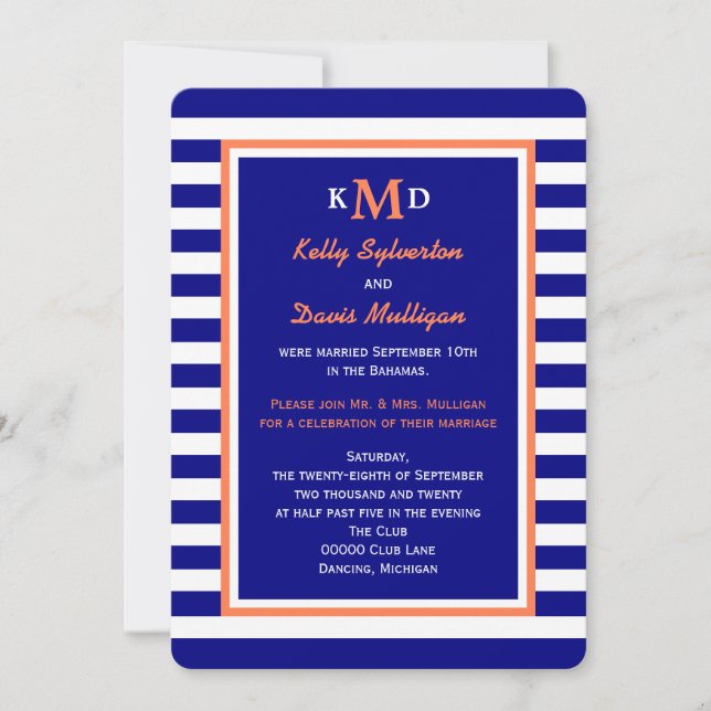 Post Wedding Reception Invitation -- Nautical (Front)