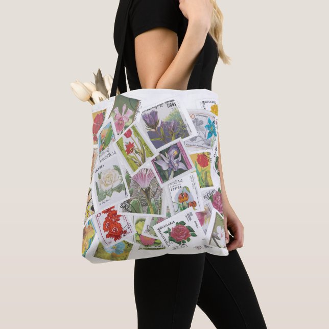Postage Stamp Collage Tote Bag (Close Up)