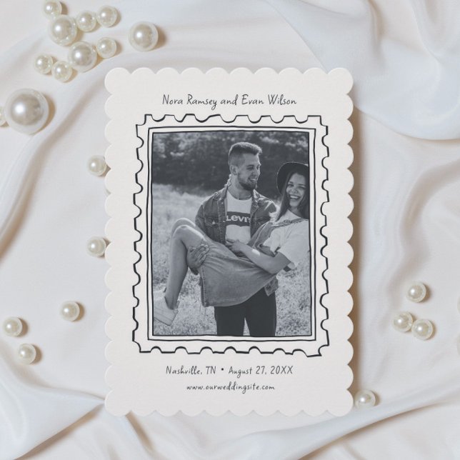 Postage Stamp Hand Drawn Save The Date Card (Creator Uploaded)