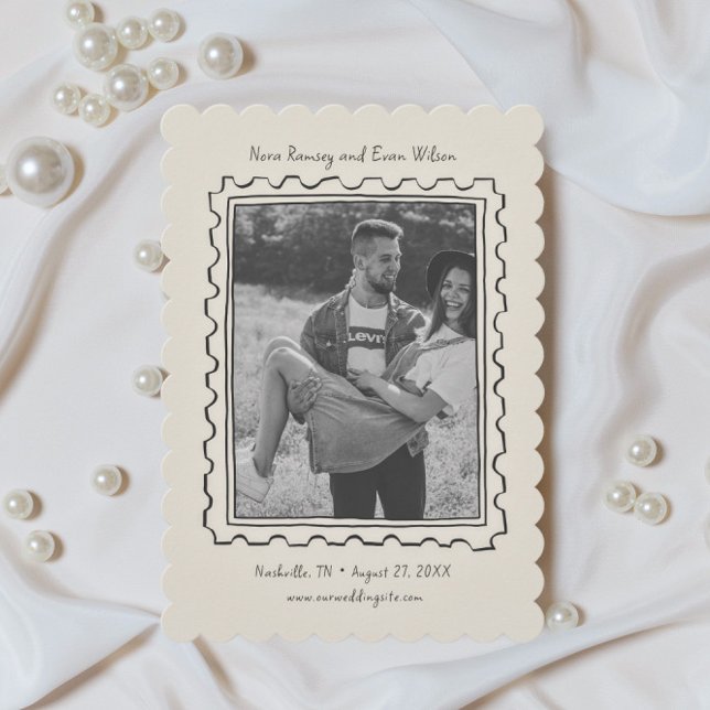 Postage Stamp Hand Drawn Save The Date Card (Creator Uploaded)