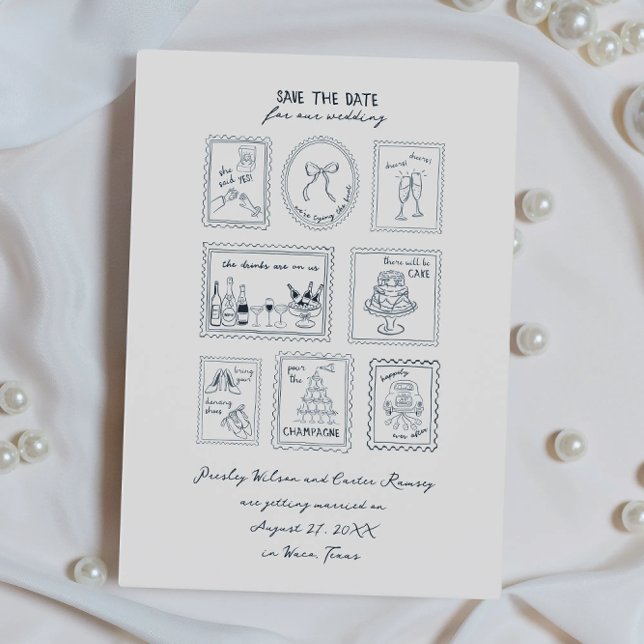 Postage Stamp Hand Drawn Save The Date Card (Creator Uploaded)