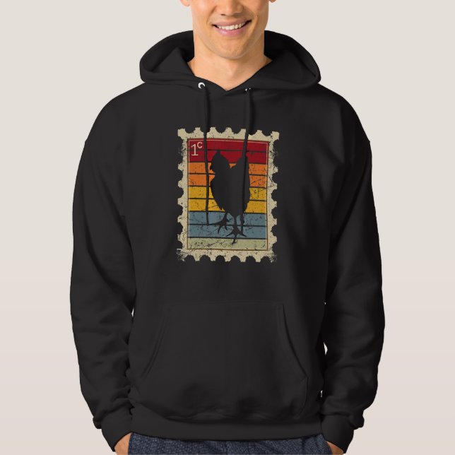 Postage Stamp With A Sunset Chicken Hoodie (Front)