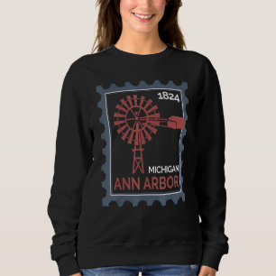 Postage Stamp With An Old Wind Turbine In Ann Arbo Sweatshirt