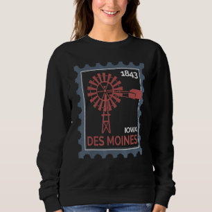 Postage Stamp With An Old Wind Turbine In Des Moin Sweatshirt
