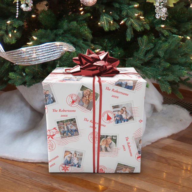 Postage Stamps Christmas Custom Photo Collage Wrapping Paper (Creator Uploaded)