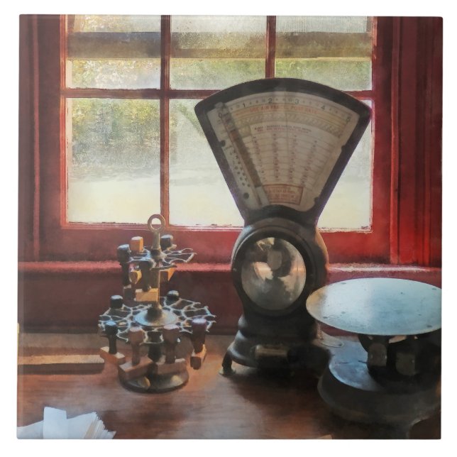 Postal Scale and Rubber Stamps Tile (Front)