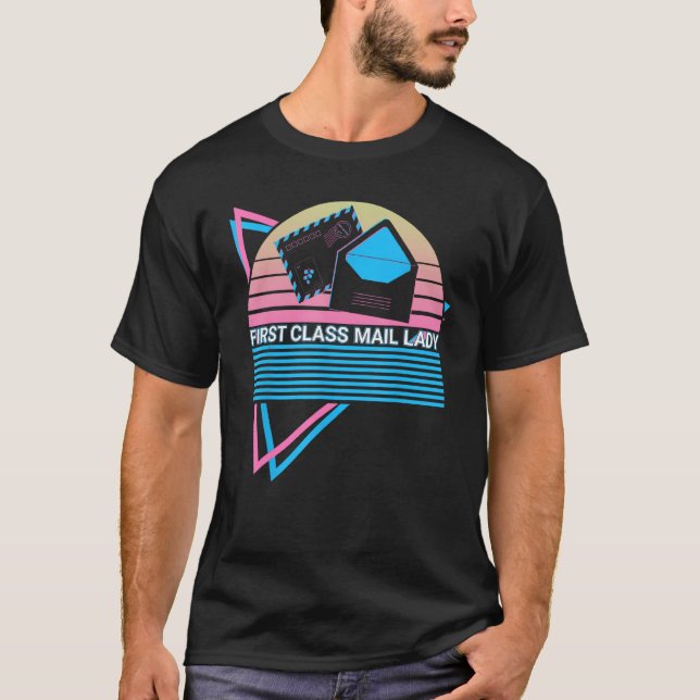 Postal Service Postman Retro First Class Mail Lady T-Shirt (Front)