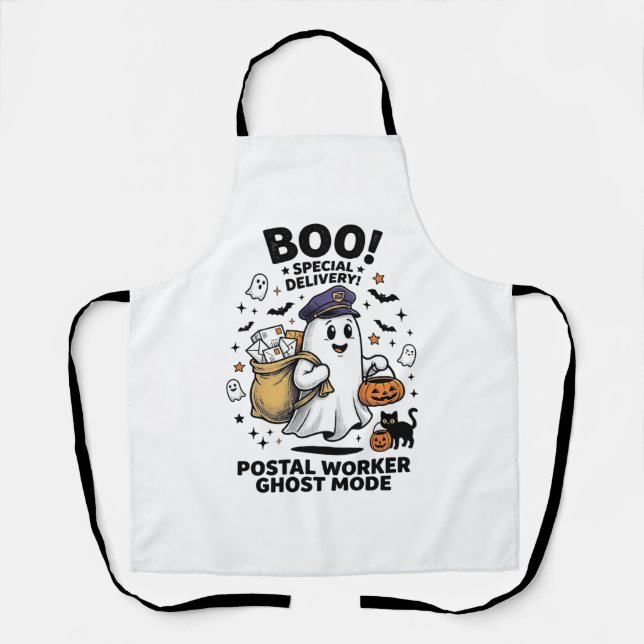 Postal Worker Ghost Mode Halloween Delivery Design Apron (Front)