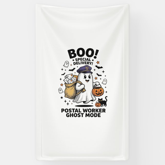 Postal Worker Ghost Mode Halloween Delivery Design Banner (Vertical)