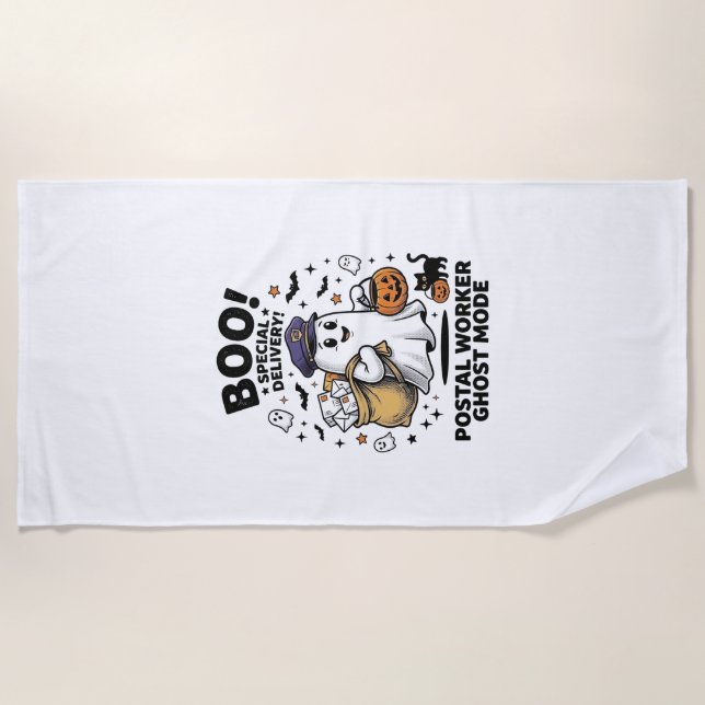 Postal Worker Ghost Mode Halloween Delivery Design Beach Towel (Front)