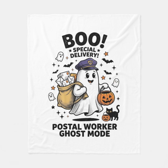 Postal Worker Ghost Mode Halloween Delivery Design Fleece Blanket (Front)