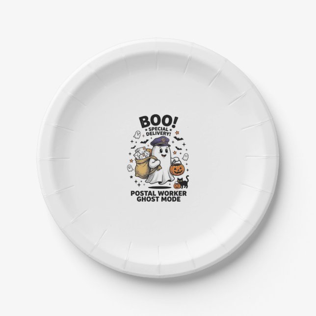 Postal Worker Ghost Mode Halloween Delivery Design Paper Plate (Front)