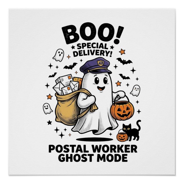Postal Worker Ghost Mode Halloween Delivery Design Poster (Front)