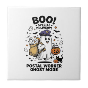 Postal Worker Ghost Mode Halloween Delivery Design Tile