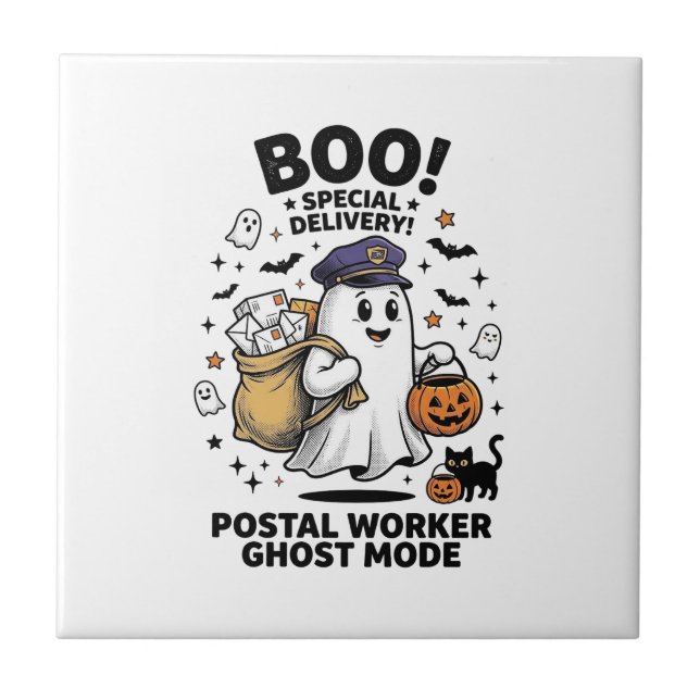 Postal Worker Ghost Mode Halloween Delivery Design Tile (Front)