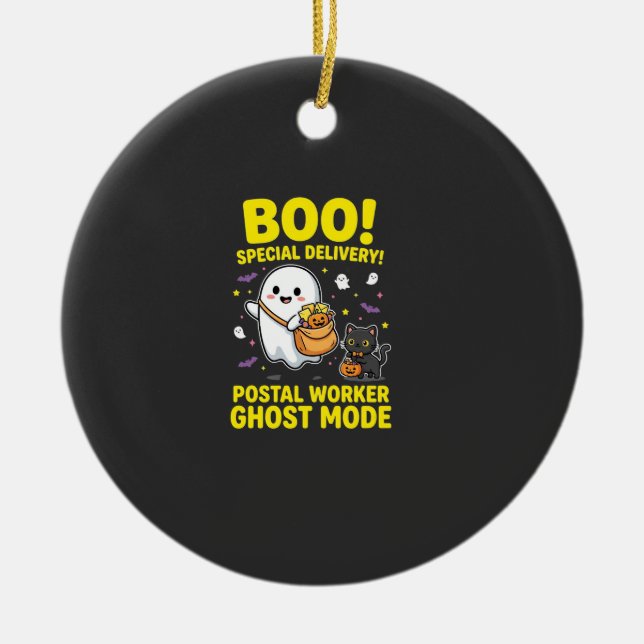 Postal Worker Ghost Mode Halloween Design_1 Ceramic Tree Decoration (Front)