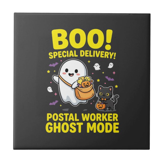 Postal Worker Ghost Mode Halloween Design_1 Tile (Front)