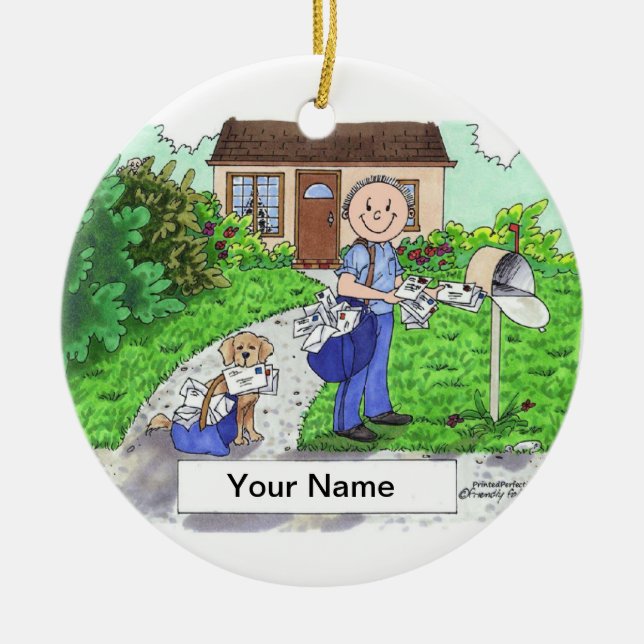 Postal Worker - Male Ceramic Tree Decoration (Front)
