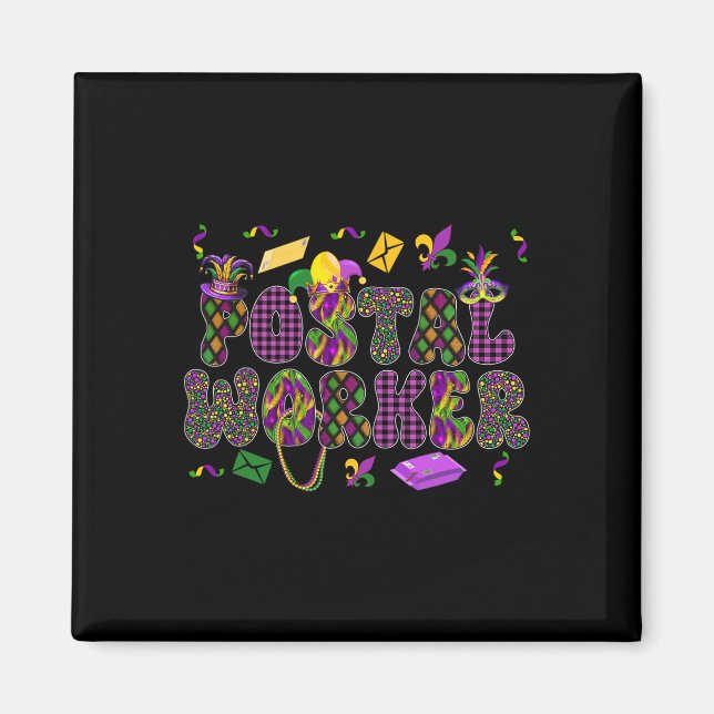 Postal Worker Mardi Gras Symbols Masked Jester Hat Magnet (Front)