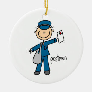 Postal Worker Stick Figure Ceramic Tree Decoration