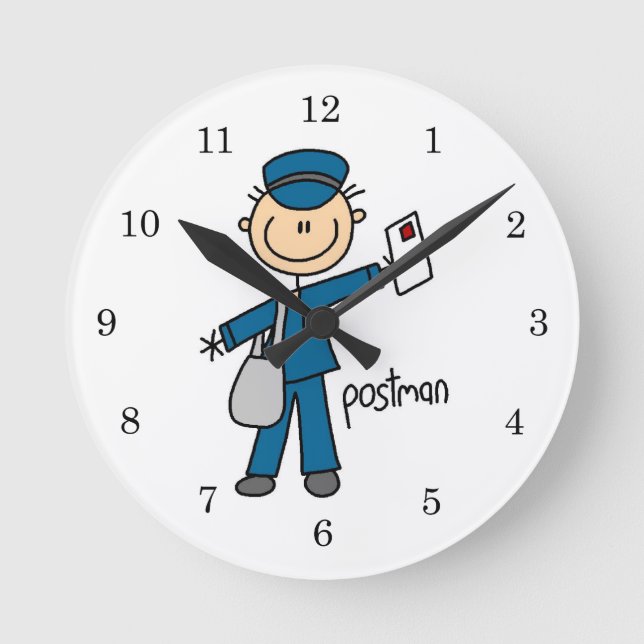 Postal Worker Stick Figure Round Clock (Front)