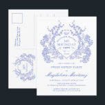 POSTCARD 16th Birthday Blue Floral Crest Invite<br><div class="desc">An elegant French vintage blue floral crest takes centre stage on this timeless birthday invitation. Ornate,  formal and very feminine will make any birthday lady feel very special. Coordinating party supplies are available.</div>