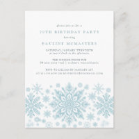 POSTCARD 70th Birthday Blue Snowflake Invitation