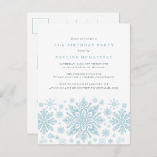POSTCARD 75th Birthday Blue Snowflake Invitation