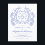POSTCARD 90TH Birthday Blue Floral Crest Invite<br><div class="desc">An elegant French vintage blue floral crest takes centre stage on this timeless birthday invitation. Ornate,  formal and very feminine will make any birthday lady feel very special. Coordinating party supplies are available.</div>