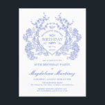 POSTCARD 90TH Birthday Blue Floral Crest Invite<br><div class="desc">An elegant French vintage blue floral crest takes centre stage on this timeless birthday invitation. Ornate,  formal and very feminine will make any birthday lady feel very special. Coordinating party supplies are available.</div>