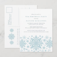 POSTCARD 90th Birthday Blue Snowflake Invitation