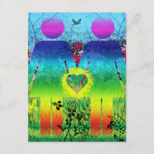 Postcard, Abstract Rainbow Grunge Heart Love Postcard