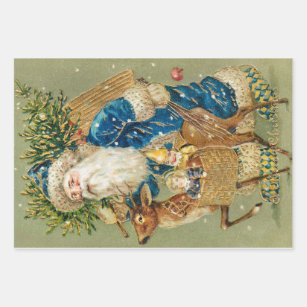 Postcard Art Santa Santa Clause St Nick Nicholas Wrapping Paper Sheet