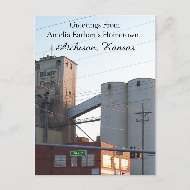 Postcard Atchison Kansas Hometown Amelia Earhart (Front)