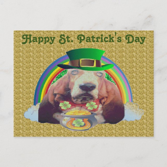 Postcard Basset Hound Happy St. Patrick's Day (Front)