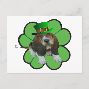 Postcard Basset Hound Happy StPatrick's Day Clover
