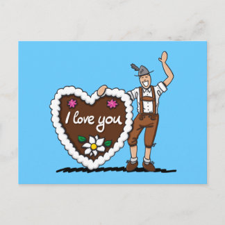 Postcard Bavarian Gingerbread Heart Lederhosen