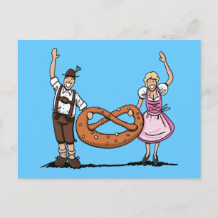 Postcard Bavarian Oktoberfest Couple Pretzel