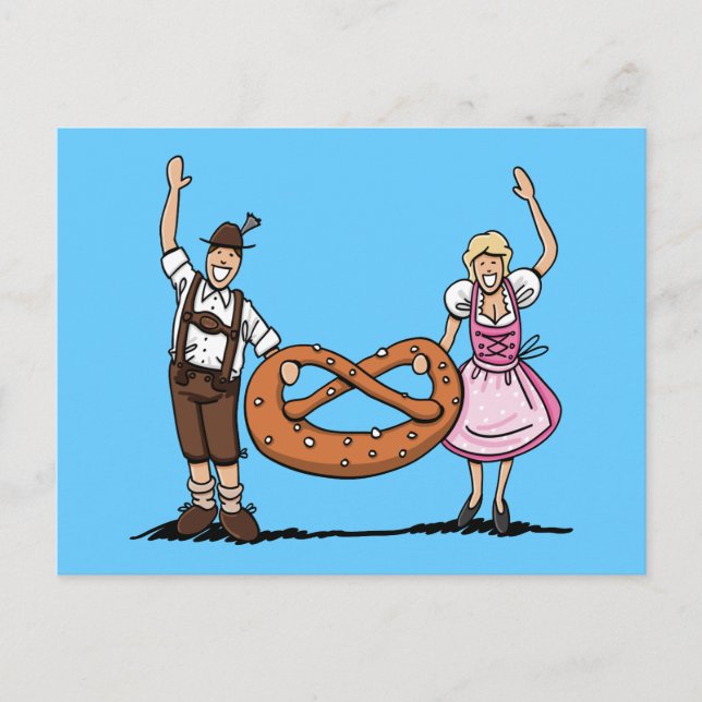 Postcard Bavarian Oktoberfest Couple Pretzel (Front)