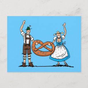 Postcard BEER FESTIVAL Couple Pretzel