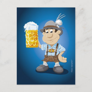 Postcard BEER FESTIVAL Lederhosen Cartoon Man Beer