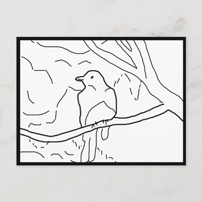Postcard - Bird on Branch to Colour (Front)